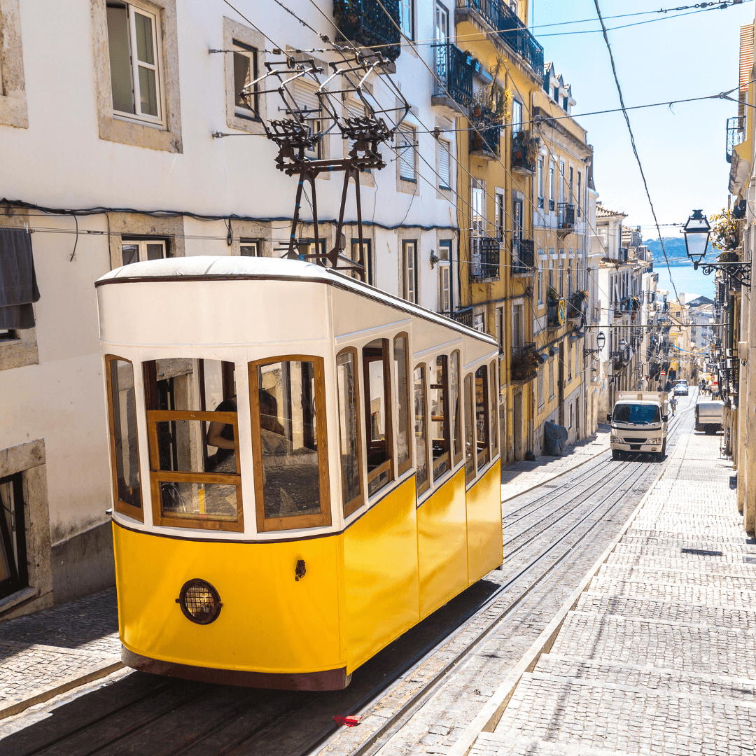 A yellow streetcar