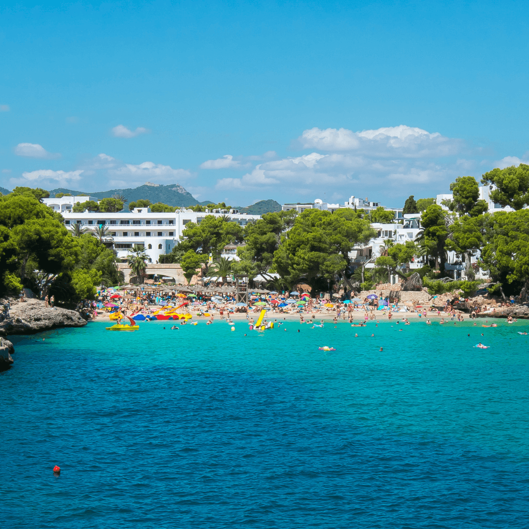 A vast, calm body of water, reflecting the sky and surrounded by lush greenery.