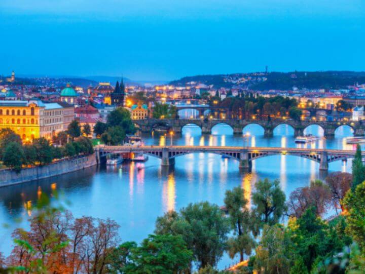 Aerial view of Prague, Czech Republic, in Europe.